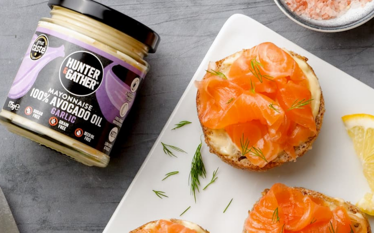 Keto grain free bread rolls with smoked salmon and avocado oil mayonnaise