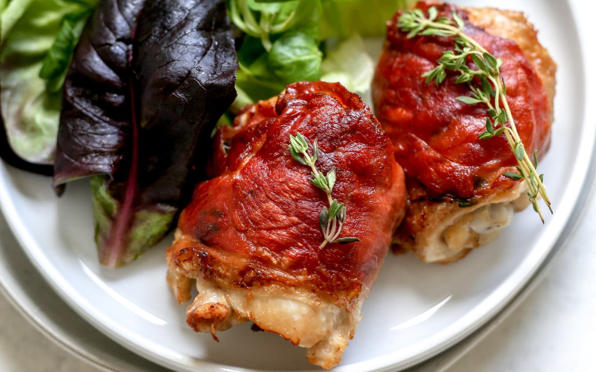 Garlic Mayo Prosciutto Wrapped Chicken Thighs Recipe