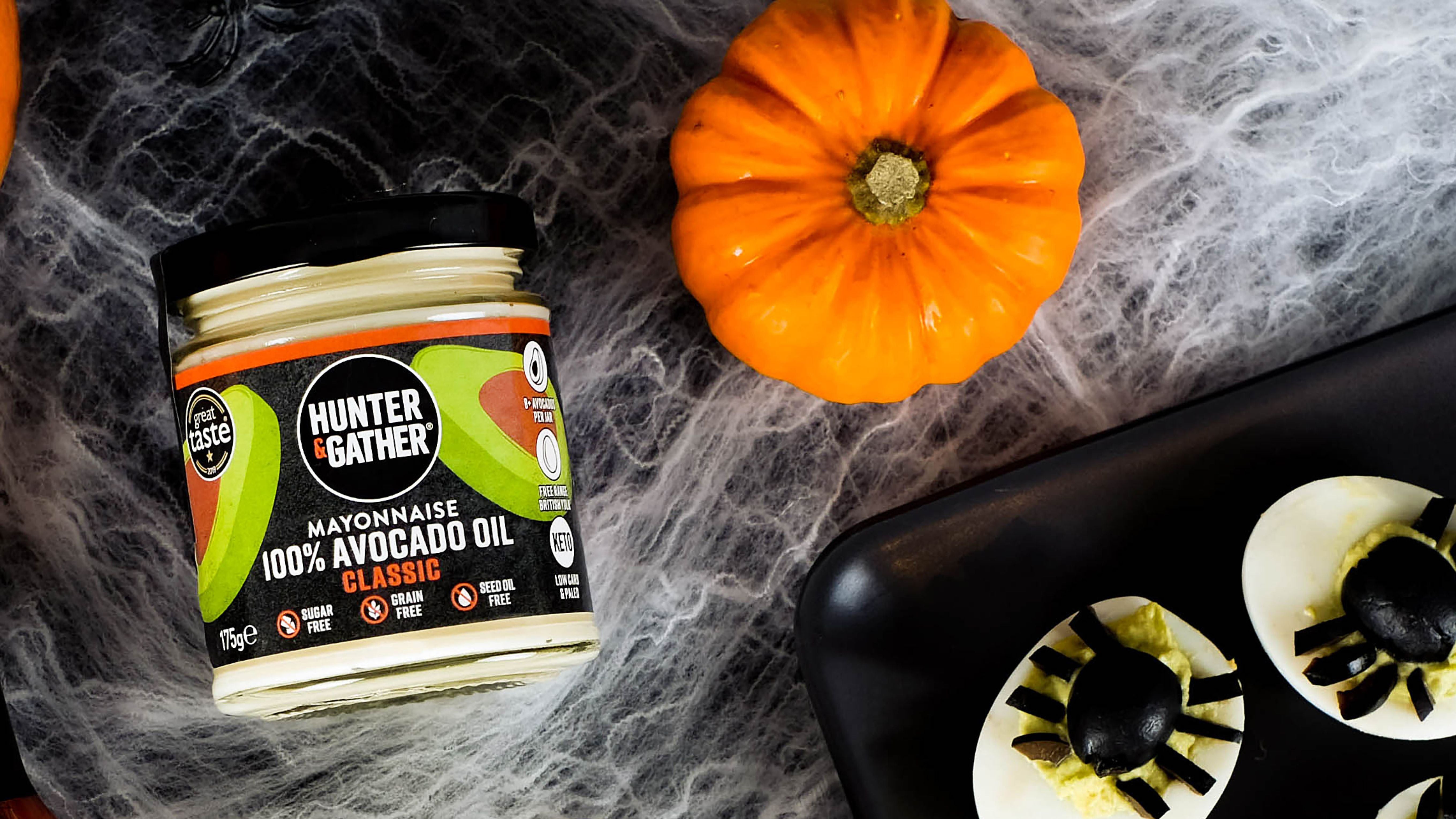 Keto Halloween Devilled Eggs - Pumpkin and Spiders
 &ndash; Hunter &amp; Gather