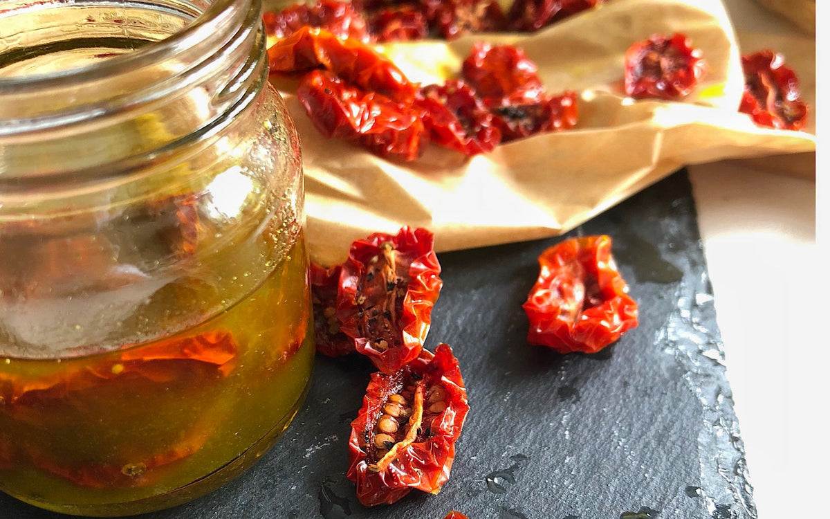 Jar with oil and dried tomato