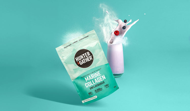 hunter and gather marine collagen with pink smoothie