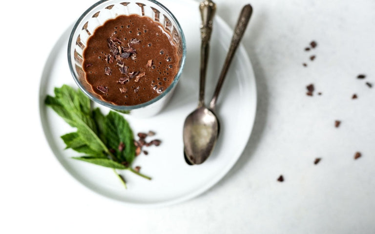 Keto and Paleo Mint Cacao Protein Smoothie Recipe with Added Collagen and MCT Oil