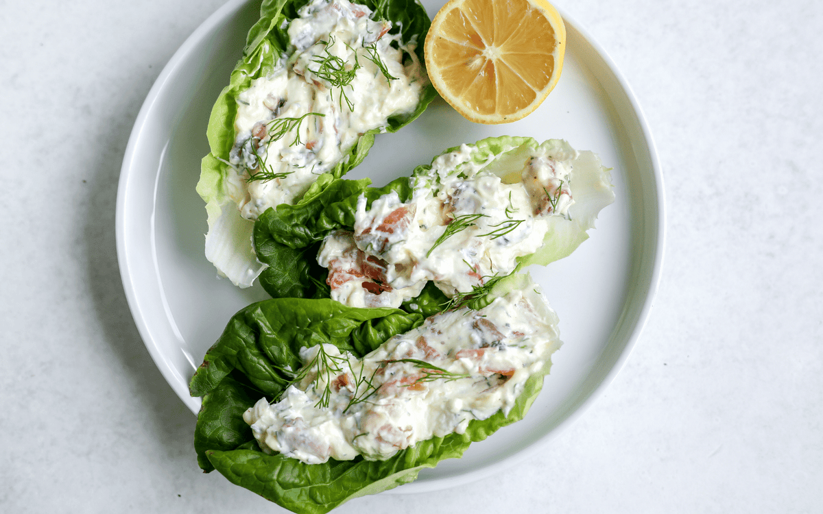 Salmon Lettuce Boat Appetisers with Lemon Mayo