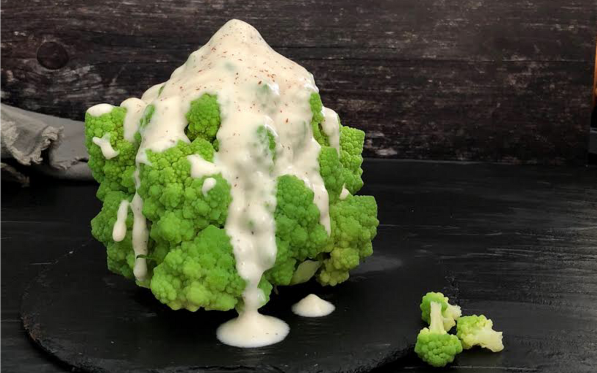 Egg free white sauce over a brocoli
