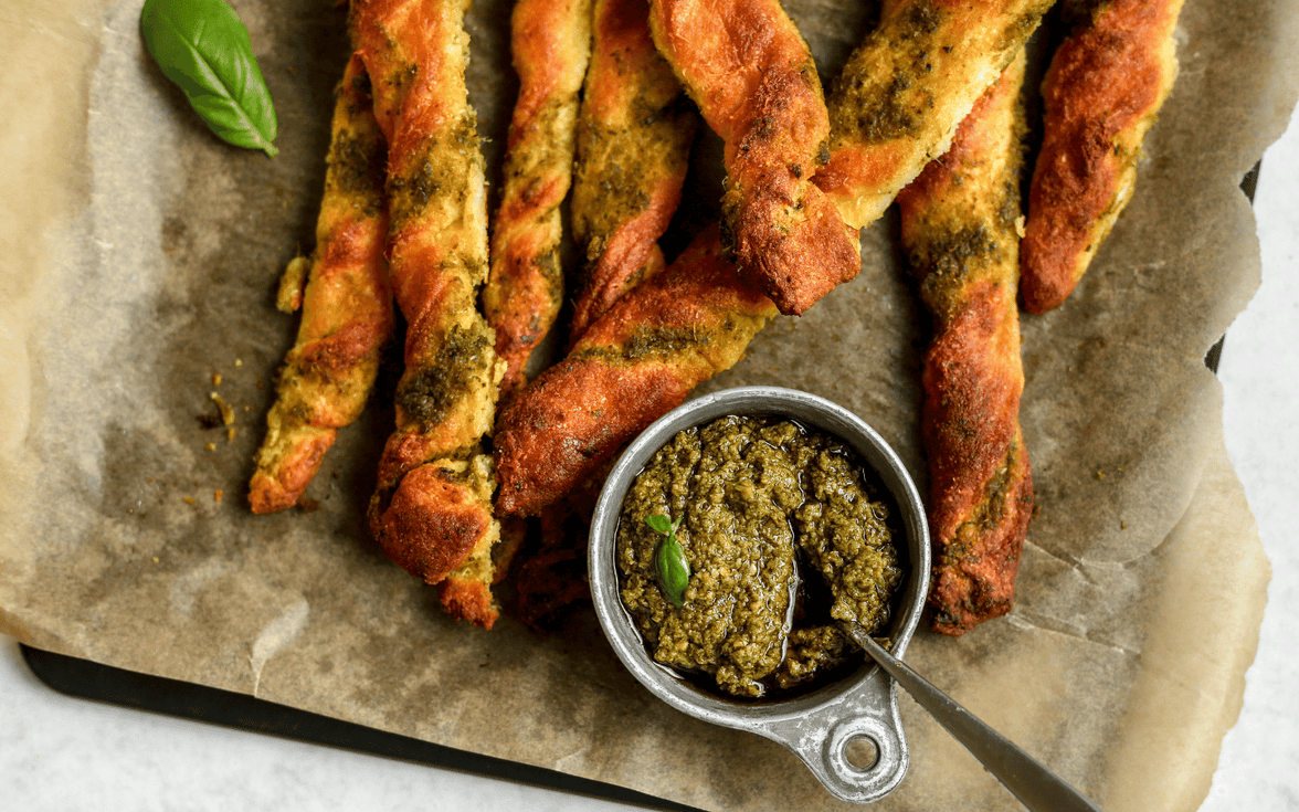 Low Carb Cheese & Pesto Breadsticks