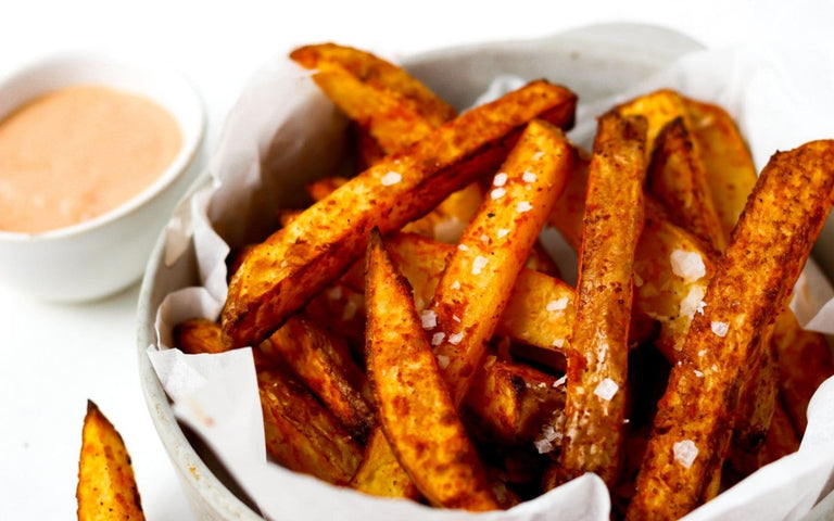 fries made from celeriac with avocado oil mayonnaise