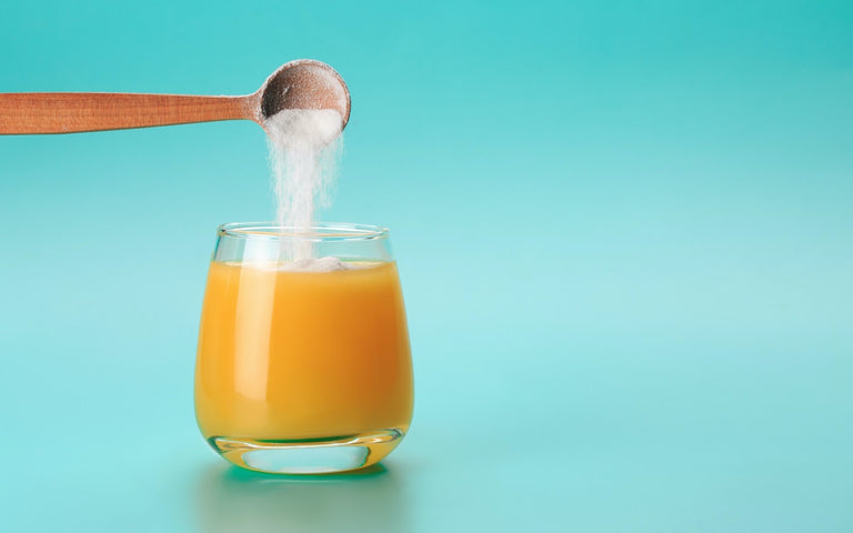 Collagen drink made of orange juice and collagen powder