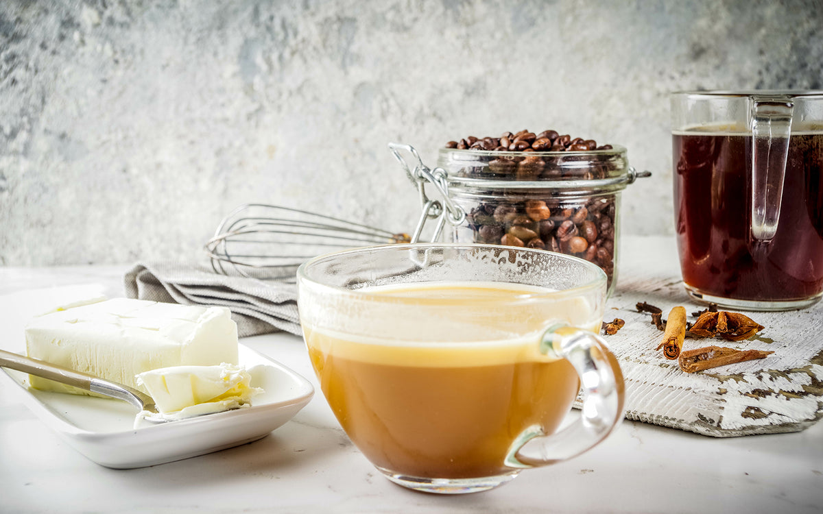 keto coffee and butter on a table