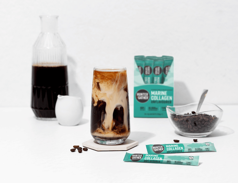 marine collagen coffee and collagen in glass