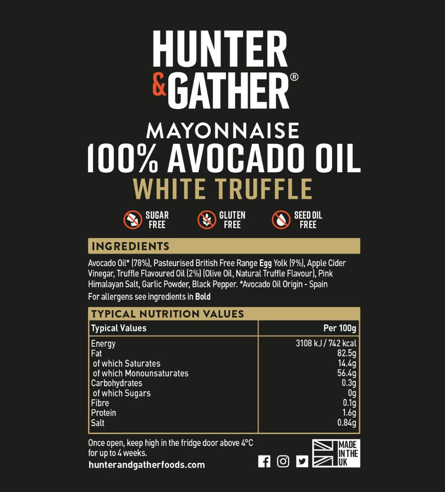 Hunter & Gather Limited Edition White Truffle Avocado Mayonnaise Nutritionals