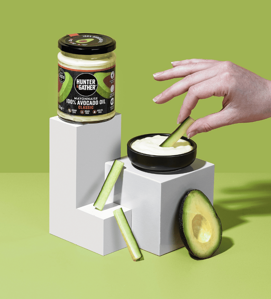 Cucumber Stick Dipping Into 250g Classic Avocado Oil Mayonnaise