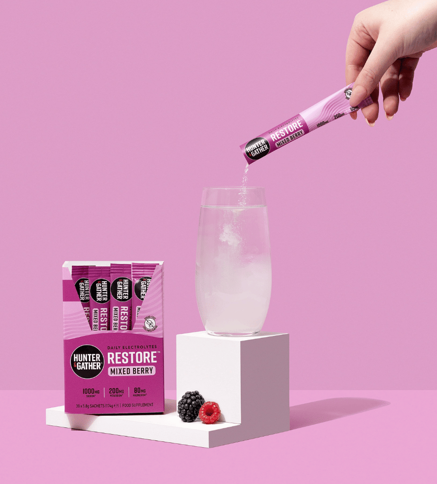 Restore Electrolytes Mixed Berry Lifestyle with glass