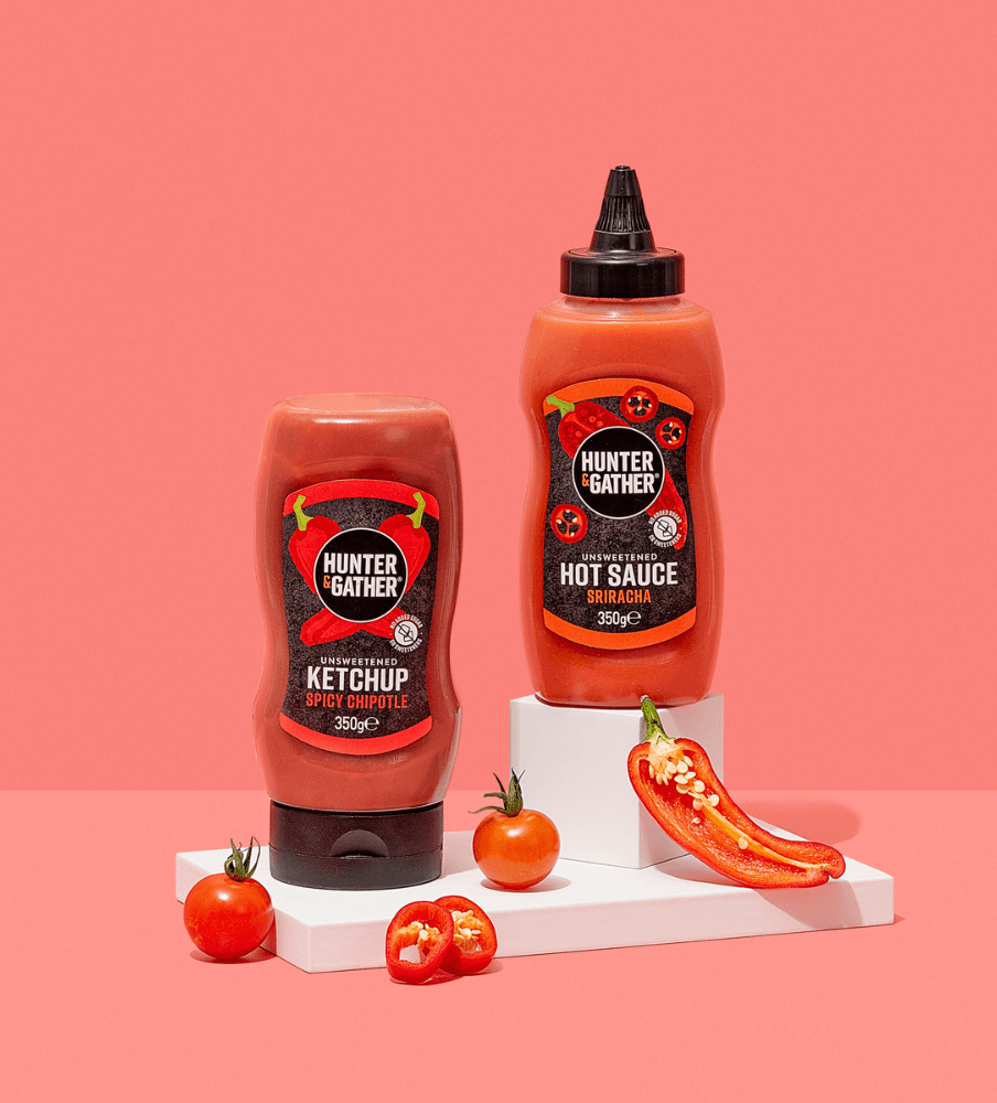 Unsweetened Sriracha Hot Sauce and Spicy Chipotle Ketchup 350g