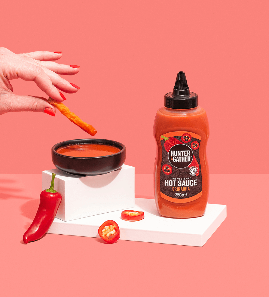 Unsweetened Sriracha Hot Sauce 350g Lifestyle Image Dipping