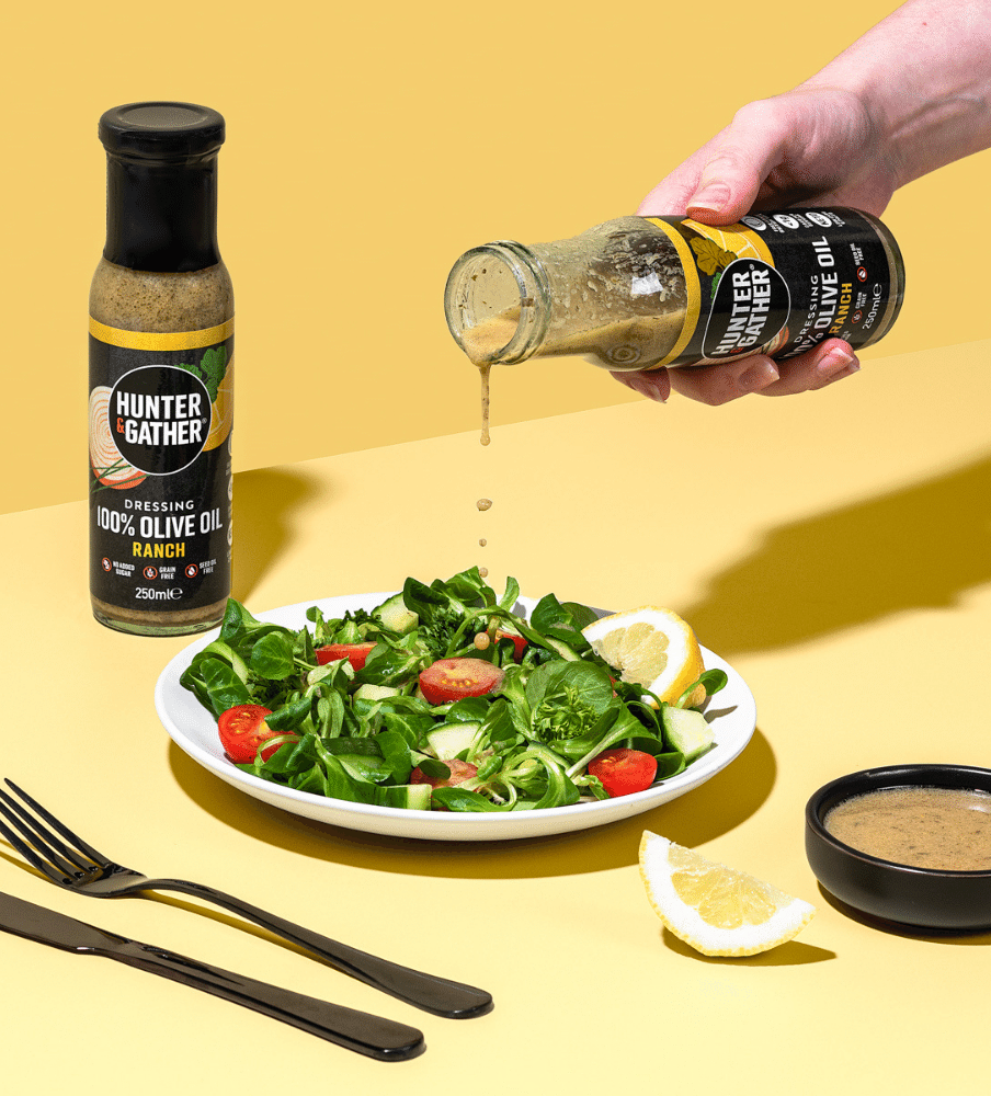 Olive Oil Ranch Dressing Drizzled Over Salad